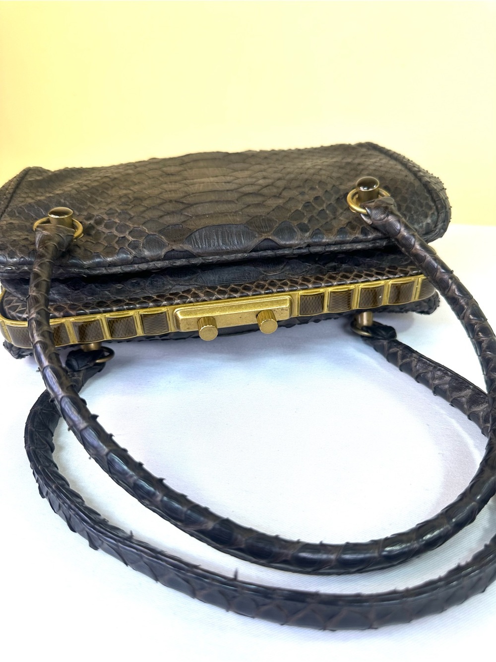 Bottega Veneta RARE Kari Python Frame Baguette Ebano Brown/Charcoal Vintage COA - Picture 11 of 17